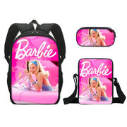 芭比公主书包三件套barbie涤纶单层笔袋，小挎包女生双肩背包印花