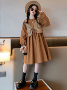 女童连衣裙春秋款，2023韩版女大童洋气时髦秋装，儿童秋季套裙子