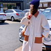 pu皮拼接撞色羊羔毛外套(毛，外套)女冬季今年流行宽松中长款两面穿棉服