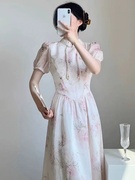 新中式改良旗袍裙年轻款少女，夏季高端气质国风，雪纺碎花连衣裙
