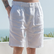 沙滩裤男白色亚麻短裤夏季薄款宽松松紧腰，休闲海边渡假速干五分裤