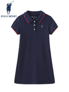 Polo Sport女童连衣群2023翻领短袖夏季儿童裙子女针织高级感