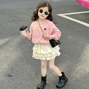 2024春季童装女童套装刺绣卫衣韩版儿童女宝宝长袖上衣半身裙