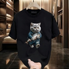 夏季纯棉短袖T恤创意趣味猫咪印花百搭个性男女同款无性别半袖潮
