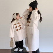 女童韩版秋冬加绒加厚2023洋气羊羔绒时髦中长款母女装外套潮