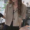 韩国chic夏季减龄复古小众设计感气质休闲棉麻短款西装短袖小外套