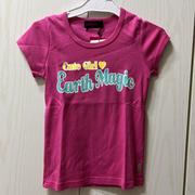 earthmigic女童字母玫粉色可爱夏季T恤 紧身辣妹款130码日本制夏