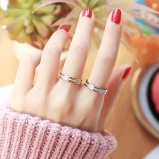 网红时尚磨砂食指戒指女个性潮ins钛钢18K玫瑰金素圈情侣对戒指环