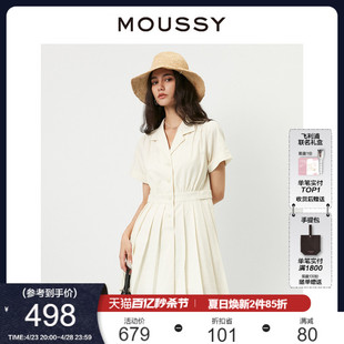 MOUSSY 夏季西装领衬衫拼接百褶收腰短款连衣裙028GSZ30-0470