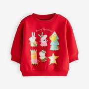 女童红色套头长袖卫衣卡通小猪宝宝纯棉春秋装儿童圣诞树新年上衣