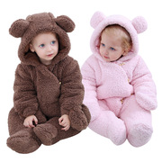 冬季网红熊双面绒包脚两色加厚偏襟哈衣奇乐兔婴幼儿冬季童装