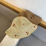 亲子帽母女草莓渔夫帽，户外可爱出游圆顶草编夏季草帽透气太阳帽