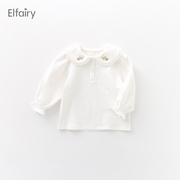 elfairy女童打底衫宝宝，t恤春装婴儿翻领上衣，儿童白色衬衣春秋款棉