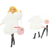 秋冬款贵妇名媛风，白色毛绒大衣长靴包裤袜，适合11.5寸巴比娃娃