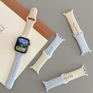 星光色拼色浅蓝色夏天小众硅胶表带适用iwatch苹果手表applewatch