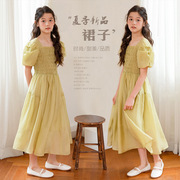 女童连衣裙夏季2023韩版儿童泡泡袖雪纺公主裙中大童洋气长裙