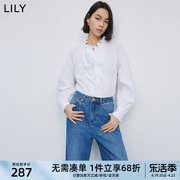 LILY2024春女装别致荷叶花边浪漫时尚都市通勤长袖垂感白衬衫