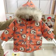 韩国中小童装冬男女童宝，保暖橘色洋气连帽棉服洋气棉衣b7