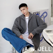 韩国版男装东大门21秋学生加厚立领黑灰纯色宽松针织开衫毛衣外套