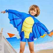 儿童恐龙小王子男孩连体长袖防晒泳衣卡通蝙蝠袖防紫外线泳衣