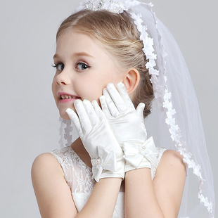 女童原创公主手套儿童礼服配件小伴娘婚纱手套花童蝴蝶结短款分指
