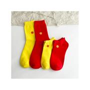 结婚袜子男女情侣一对红色，黄色喜字中短筒袜，婚庆高跟鞋隐形袜纯棉
