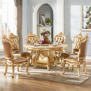 欧式餐桌椅组合金色大小户型家用吃饭桌圆形带转盘大理石实木圆桌