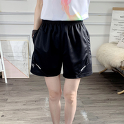 运动短裤女士松紧宽松黑色夏季五分裤，冰丝锦纶速干休闲健身跑步裤