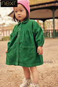 英国Next女童绿色灯芯绒连衣裙长袖纯棉衬衫式D58-227