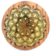 曼陀罗花纹木雕花板实木杯垫壁挂，装饰木板画木垫子底座木垫板子