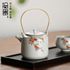 汝窑提梁壶日式陶瓷茶壶，家用复古手绘花茶，单壶烧水功夫茶具泡茶器