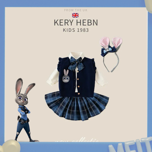 KeryHebn女童秋冬学院风套装针织开衫百褶裙儿童朱迪制服兔子警官