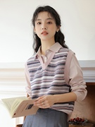 秋冬韩版设计感小众，polo领假两件拼接套头针织毛衣马甲上衣衬衫