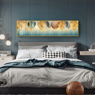 现代卧室床头装饰画植物简约晶瓷沙发，背景墙壁画民宿横版大气挂画