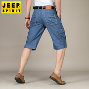 jeep男装夏季工装裤，薄款战术牛仔裤短裤中腰多袋七分裤