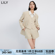 LILY2024春女装气质优雅通勤设计感无领别致无扣休闲西装外套