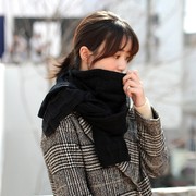 韩版纯色米色长款黑色针织毛线，围巾秋冬季男女学生情侣保暖厚围脖