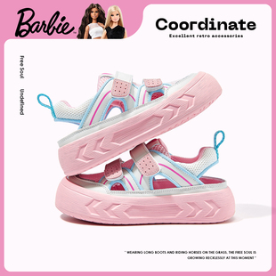 芭比童鞋女童凉鞋2024夏季透气网面小女孩，运动凉鞋儿童框子鞋