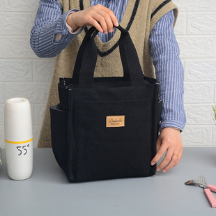 日式简约帆布饭盒袋便当包妈咪(包妈咪)包学生(包学生，)资料袋手提包多功能手拎布包