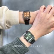 日本限定松石绿，落日橙卡西欧小方表双显复古钢带情侣手表