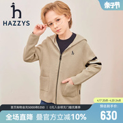 hazzys哈吉斯(哈吉斯)童装男童，开身线衣2023春中大童学院连帽针织外套