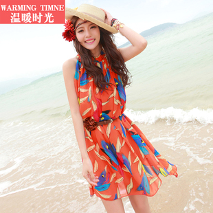 泰国沙滩裙女小个子海边度假旅行短裙波西米亚雪纺连衣裙