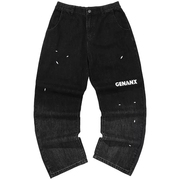 genanx闪电潮牌牛仔裤，基础logo印花黑灰色，宽松牛仔裤长裤男