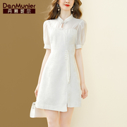 丹慕妮尔白色提花，改良旗袍连衣裙夏季女装，气质收腰a字裙