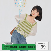 植木童装手工钩花雪纺，袖拼接镂空女童，针织衫童2023春装儿童