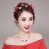 新娘头饰红色发箍韩式结婚三件套发饰中式古装敬酒服配饰盘发饰品