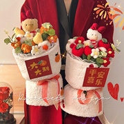 新年花束小熊玩偶毛线水果创意手工编织干花送长辈装饰礼物情人节
