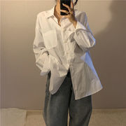 白色衬衫女秋季韩版学生，宽松长袖衬衣港风复古设计感百搭上衣