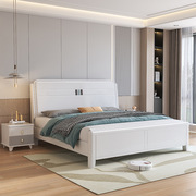 现代床实木床白色1.8米家用主卧双人床1.5米出租房公寓结婚床