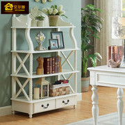 美式书架落地实木置物架欧式书架白色客厅沙发P角柜展示柜书